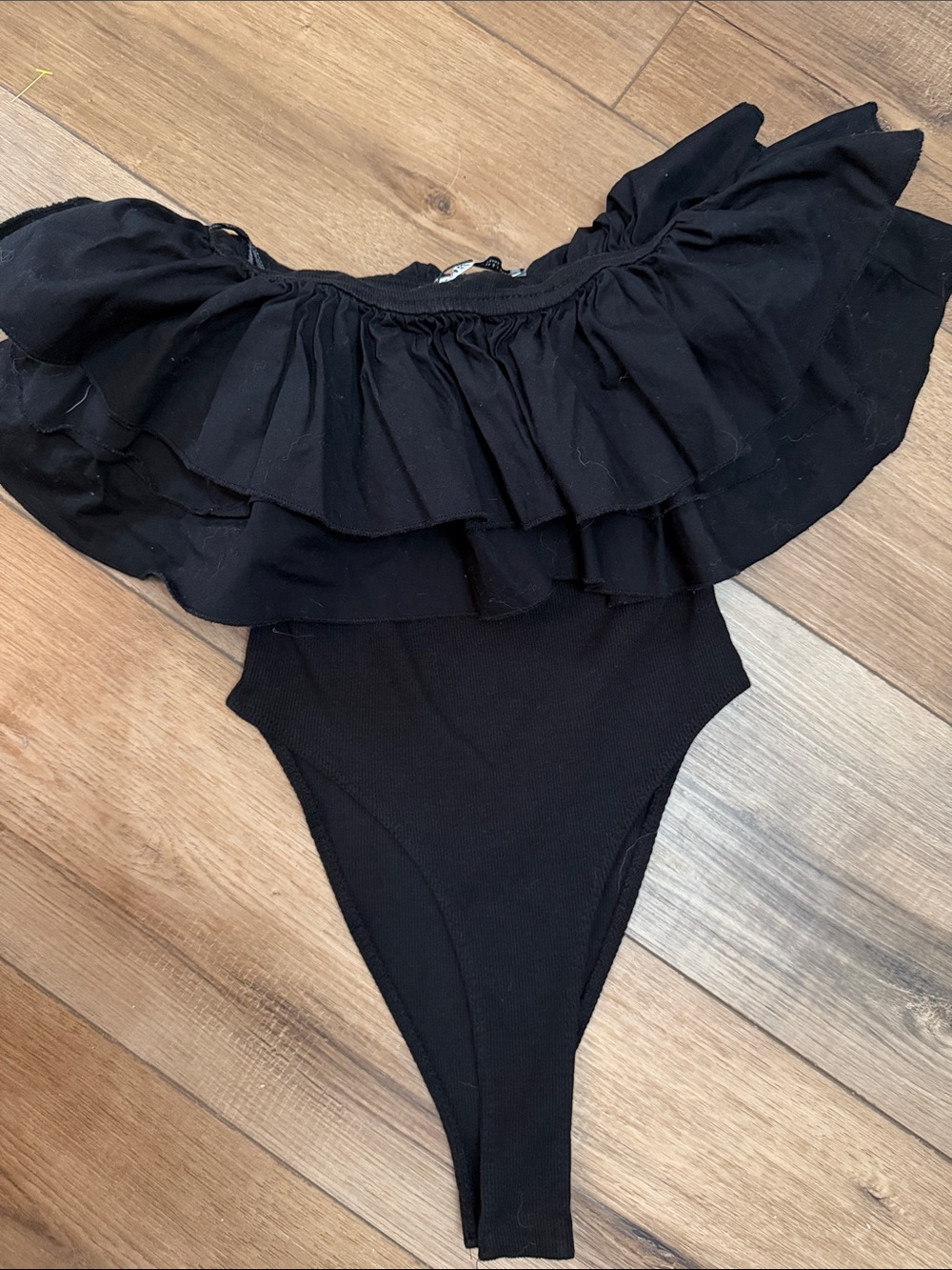 Zara Black Off-Shoulder Ruffle Bodysuit